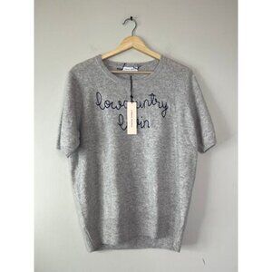 NWT Lingua Franca Cashmere Short Raglan Sleeve Pullover Embroidered Top Gray